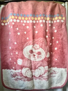 Vintage San Marcos Pink and Cream Plush Labeled Throw